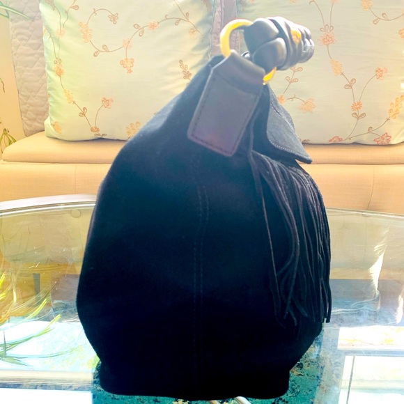 ✨ C. Z. Falconer✨ Black Suede Tassel Handbag W/Braided Leather Handle - Picture 4 of 15